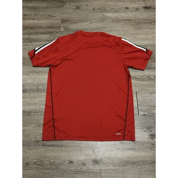 Adidas Climalite Shirt Mens Large Red Soccer Training Jersey 3 Stripe 8 Top - Picture 10 of 12